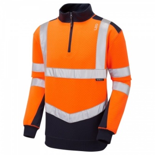 Leo Workwear SS08-O/NV Tapeley ISO 20471 Class 2 EcoViz PC Dual Colour Sweatshirt Orange/Navy